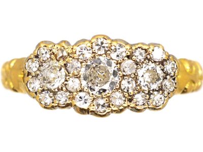 Edwardian 18ct Gold Triple Cluster Diamond Ring