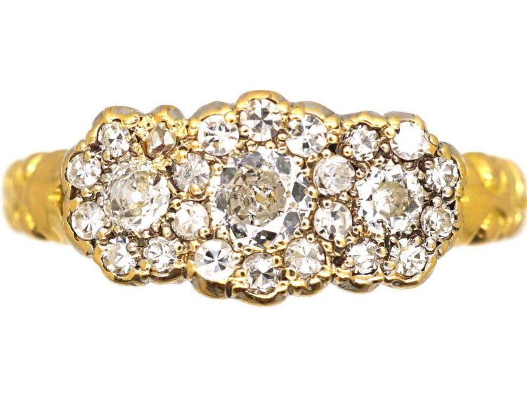 Edwardian 18ct Gold Triple Cluster Diamond Ring
