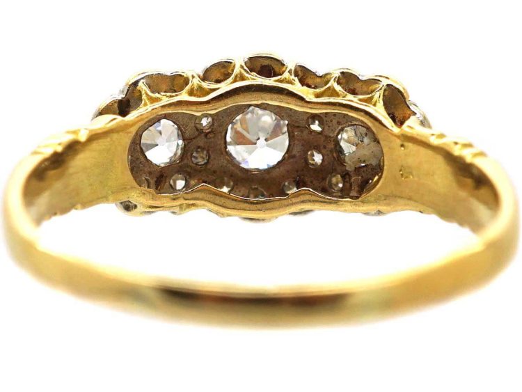Edwardian 18ct Gold Triple Cluster Diamond Ring