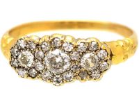 Edwardian 18ct Gold Triple Cluster Diamond Ring