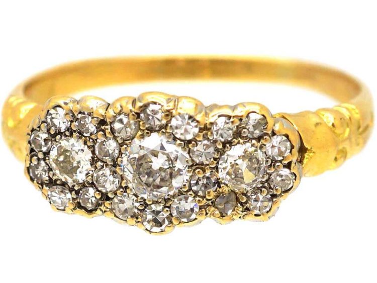 Edwardian 18ct Gold Triple Cluster Diamond Ring