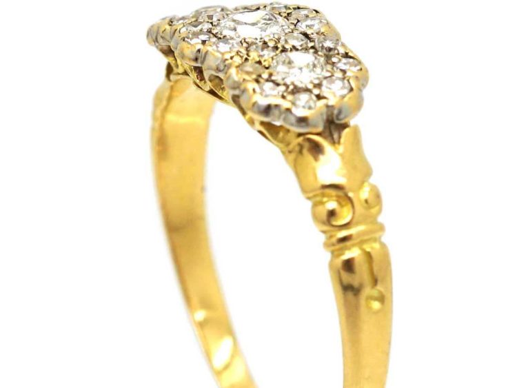 Edwardian 18ct Gold Triple Cluster Diamond Ring