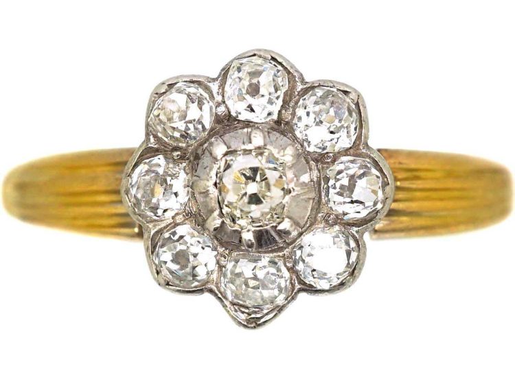 Victorian 18ct Gold & Silver Old Mine Cut Diamond Cluster Ring