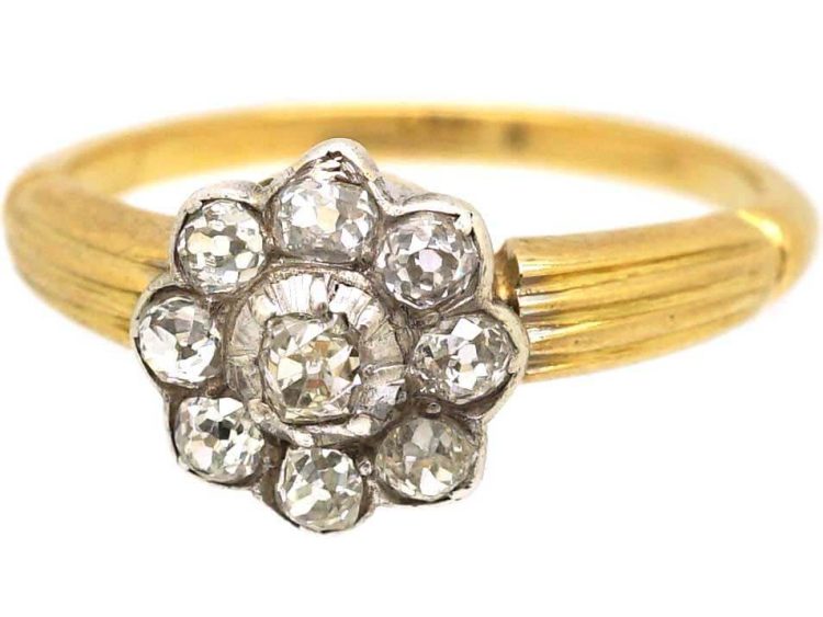 Victorian 18ct Gold & Silver Old Mine Cut Diamond Cluster Ring