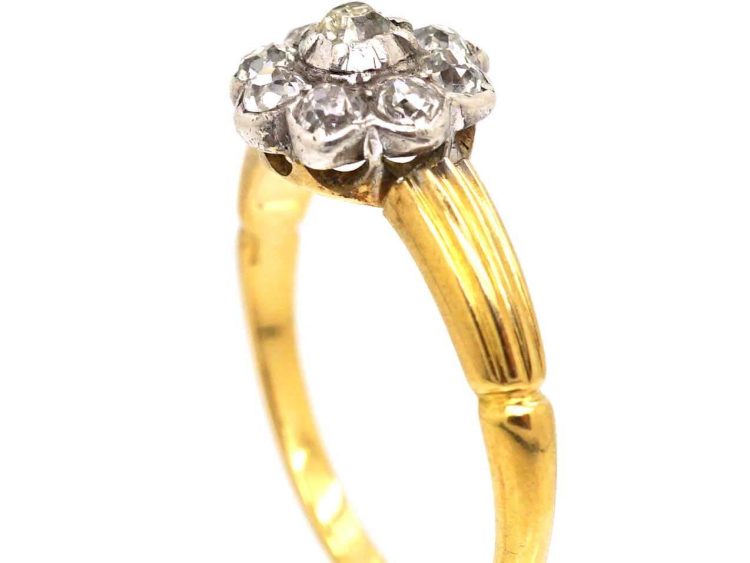 Victorian 18ct Gold & Silver Old Mine Cut Diamond Cluster Ring