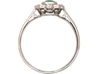Edwardian 18ct White Gold, Emerald & Diamond Cluster Ring