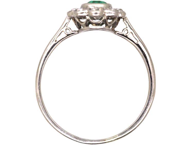 Edwardian 18ct White Gold, Emerald & Diamond Cluster Ring