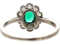 Edwardian 18ct White Gold, Emerald & Diamond Cluster Ring