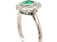 Edwardian 18ct White Gold, Emerald & Diamond Cluster Ring