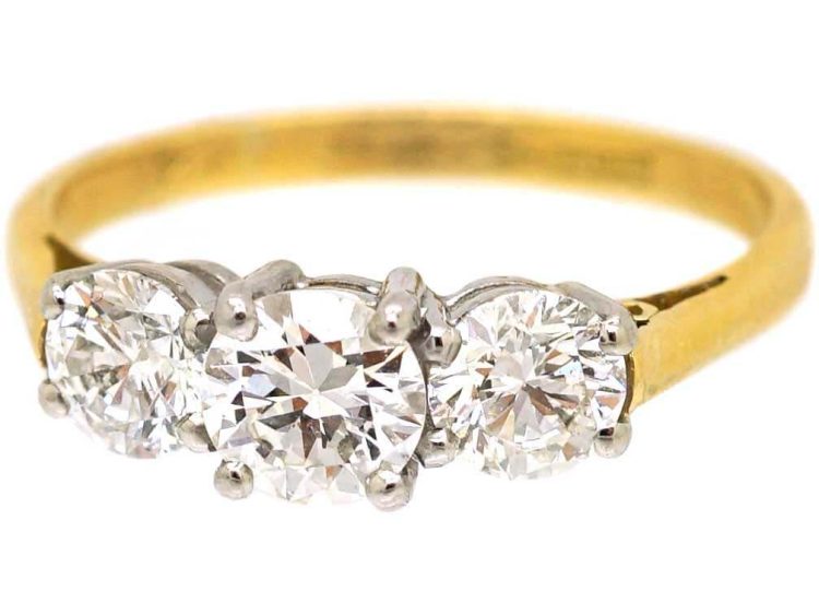 Vintage 18ct Gold & Platinum Three Stone Diamond Ring