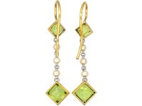 Edwardian 15ct Gold & Platinum, Peridot & Natural Pearl Drop Earrings