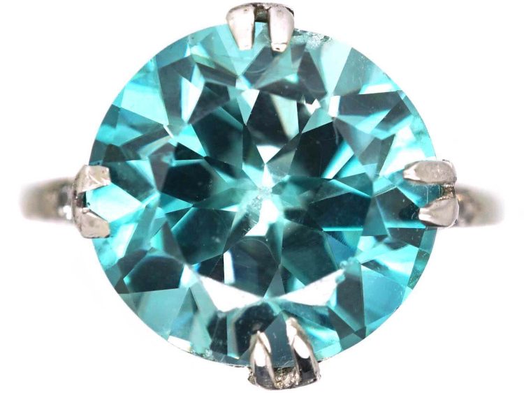 Art Deco Platinum Ring set with Large Zircon