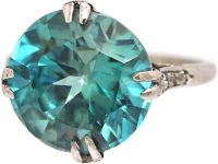 Art Deco Platinum Ring set with Large Zircon