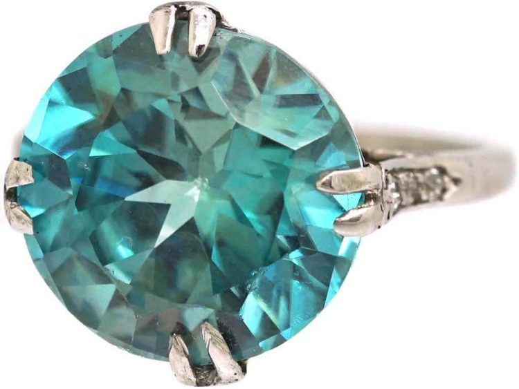 Art Deco Platinum Ring set with Large Zircon