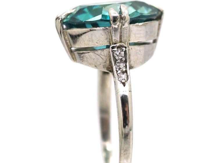 Art Deco Platinum Ring set with Large Zircon