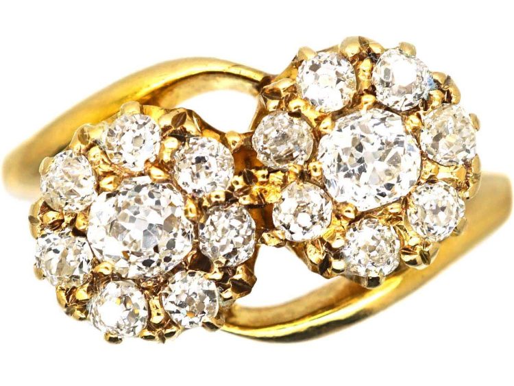 Edwardian 18ct Gold Double Diamond Cluster Ring