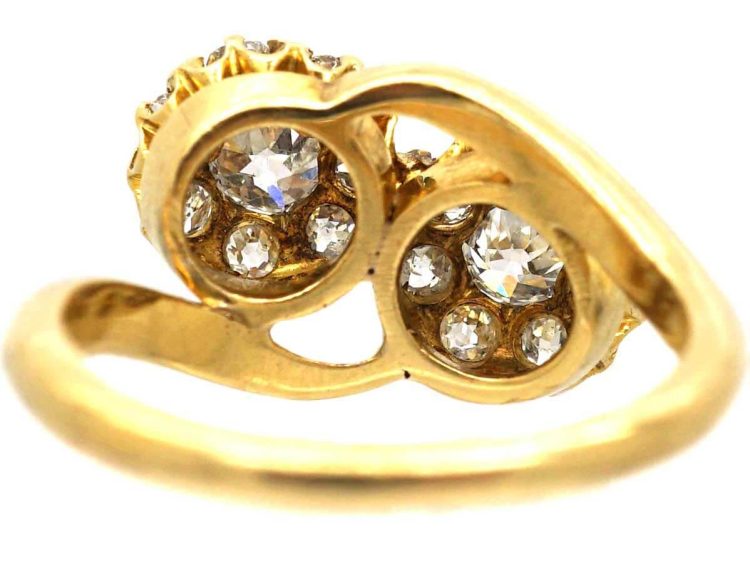Edwardian 18ct Gold Double Diamond Cluster Ring