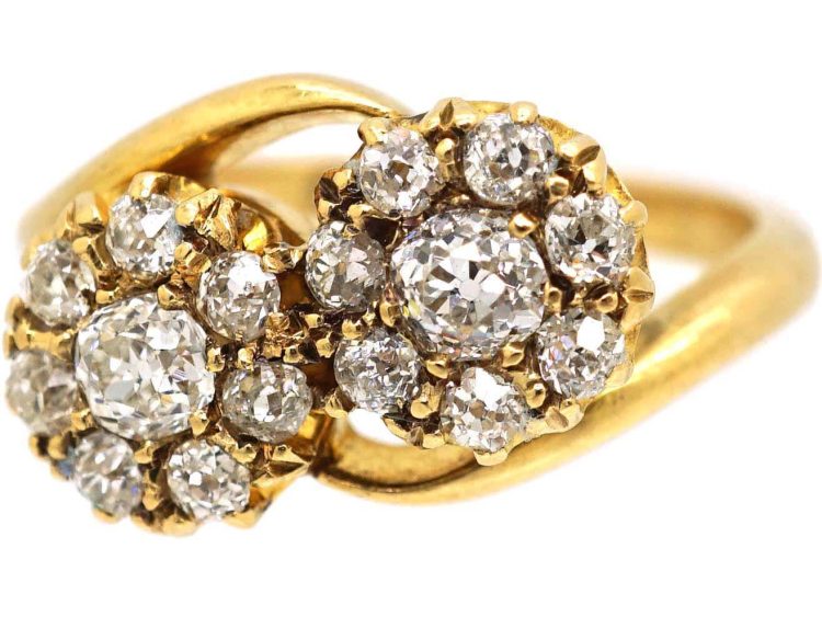 Edwardian 18ct Gold Double Diamond Cluster Ring