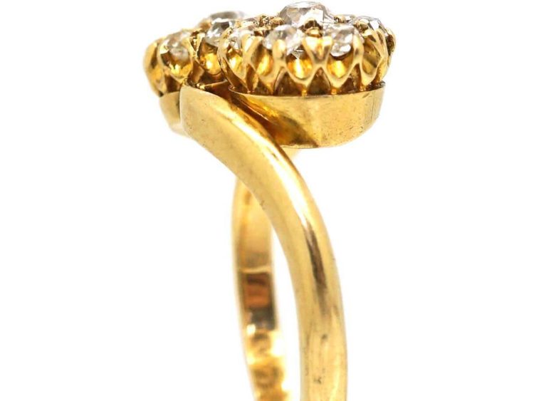 Edwardian 18ct Gold Double Diamond Cluster Ring