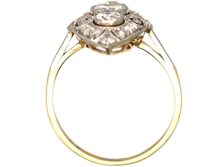 Art Deco 14ct Gold & Platinum Marquise Ring set with Diamonds
