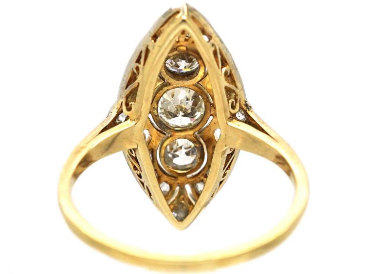 Art Deco 14ct Gold & Platinum Marquise Ring set with Diamonds