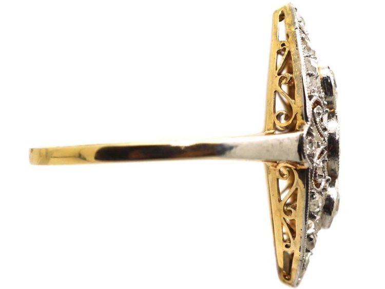 Art Deco 14ct Gold & Platinum Marquise Ring set with Diamonds