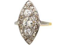 Art Deco 14ct Gold & Platinum Marquise Ring set with Diamonds