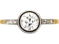 Art Deco 18ct Gold & Platinum, Diamond Solitaire Ring with Diamond Shoulders