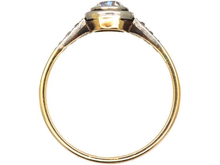 Art Deco 18ct Gold & Platinum, Diamond Solitaire Ring with Diamond Shoulders