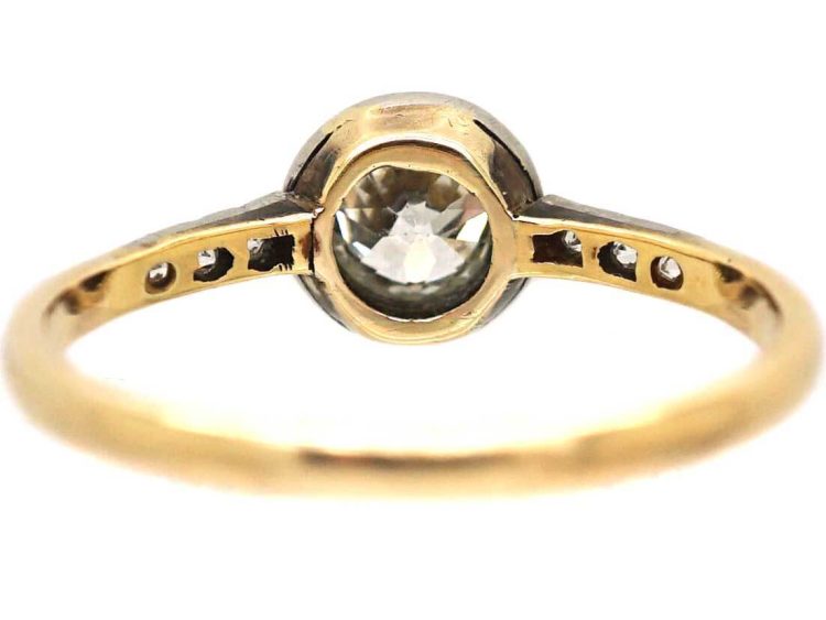Art Deco 18ct Gold & Platinum, Diamond Solitaire Ring with Diamond Shoulders