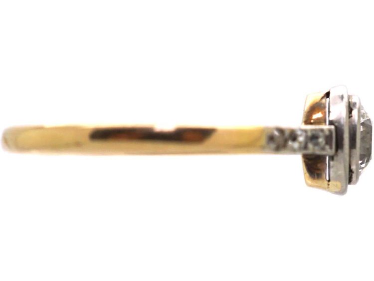 Art Deco 18ct Gold & Platinum, Diamond Solitaire Ring with Diamond Shoulders