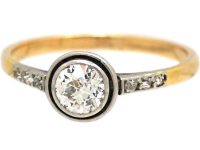 Art Deco 18ct Gold & Platinum, Diamond Solitaire Ring with Diamond Shoulders