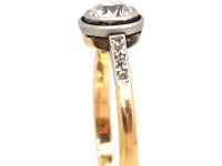 Art Deco 18ct Gold & Platinum, Diamond Solitaire Ring with Diamond Shoulders