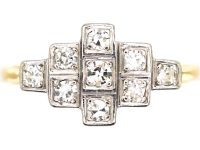 Art Deco 18ct Gold & Platinum Geometric Cluster Ring set with Diamonds