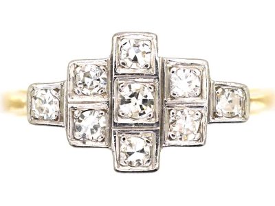 Art Deco 18ct Gold & Platinum Geometric Cluster Ring set with Diamonds
