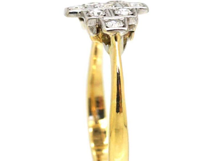 Art Deco 18ct Gold & Platinum Geometric Cluster Ring set with Diamonds