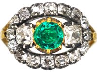 Georgian 9ct Gold Emerald & Diamond Oval Ring