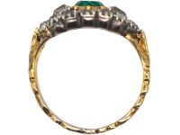 Georgian 9ct Gold Emerald & Diamond Oval Ring