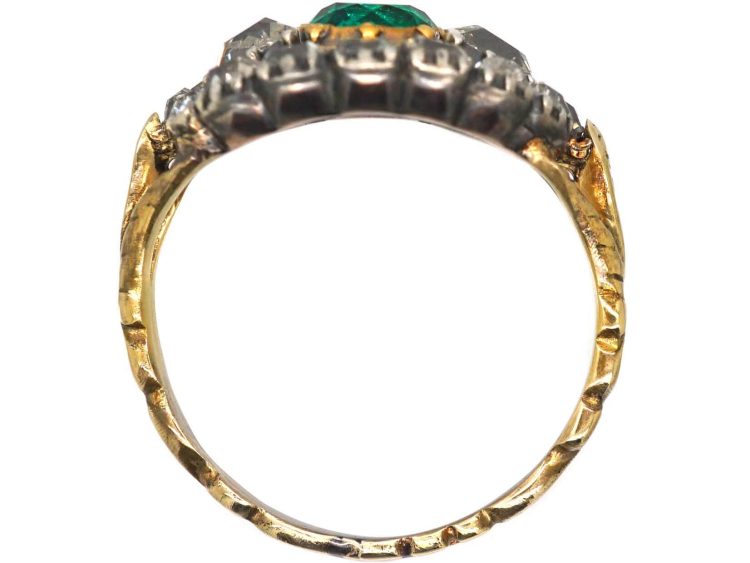 Georgian 9ct Gold Emerald & Diamond Oval Ring