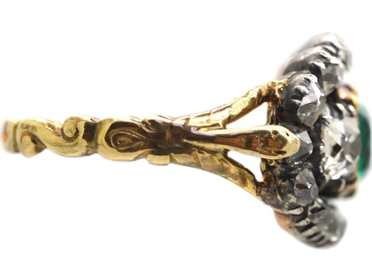 Georgian 9ct Gold Emerald & Diamond Oval Ring