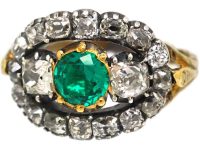 Georgian 9ct Gold Emerald & Diamond Oval Ring
