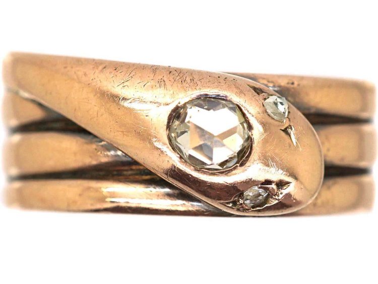 Victorian 9ct Gold Snake Ring set with a Rose Diamond