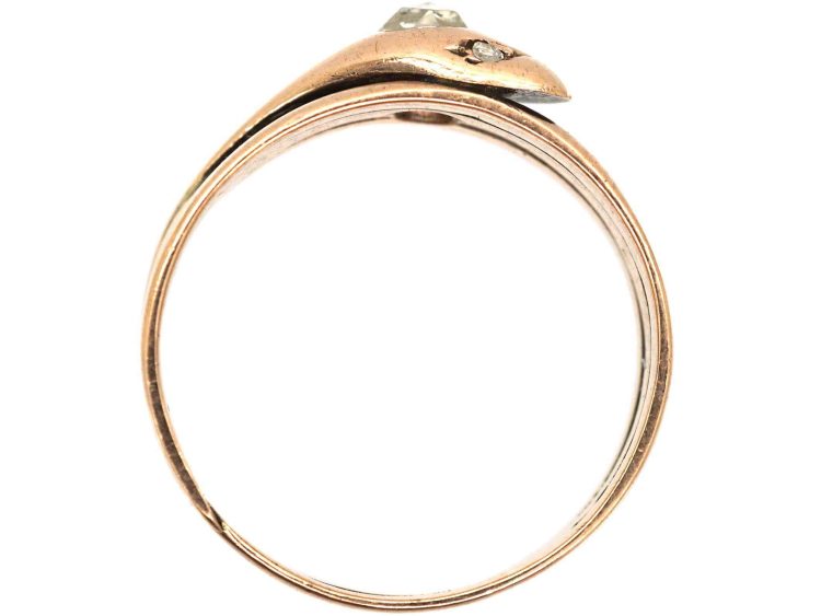 Victorian 9ct Gold Snake Ring set with a Rose Diamond