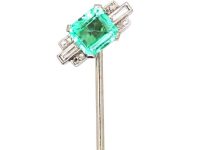 Art Deco Platinum, Emerald & Baguette Diamond Tie Pin