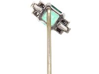 Art Deco Platinum, Emerald & Baguette Diamond Tie Pin