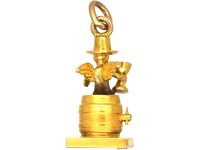 Edwardian 9ct Gold Charm of Cupid Sitting on a Barrel Drinking Wine