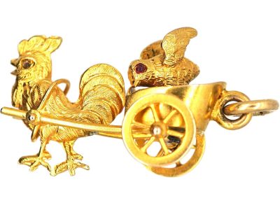 Edwardian 9ct Gold Cockerel & Chick in Cart Charm
