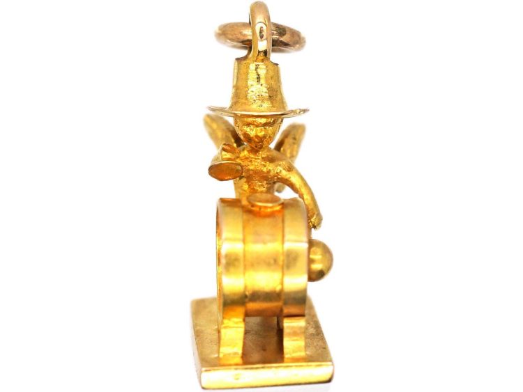 Edwardian 9ct Gold Charm of an Angelic Drummer