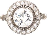 Art Deco French Import Platinum & Diamond Target Ring