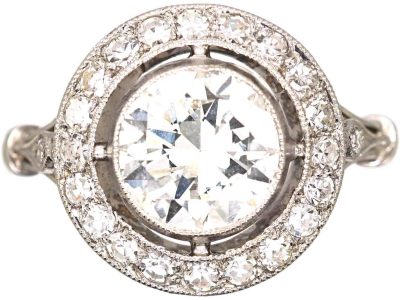 Art Deco French Import Platinum & Diamond Target Ring